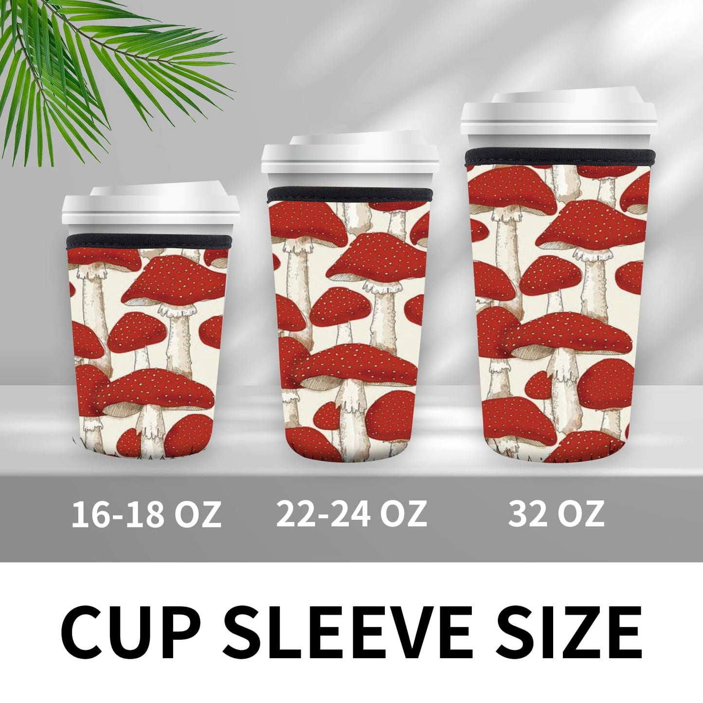 DAORJWL 3 Pack Reusable Insulated Neoprene Sleeve for Iced & Hot Drinks, Cute Durable Iced Coffee Cup Sleeve, Beverage Holder for Iced Coffee Cute Red Mushroom