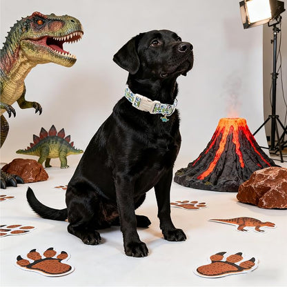 DOGWONG Dinosaur Dog Collar-Cute Green Dinosaur Dog Collar for Small Dogs, Adjustable Comfortable Cotton Boy Dog Collars for Small Medium Large Dogs,XL
