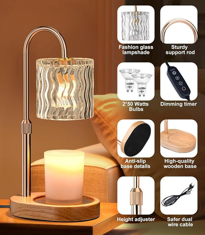 Candle Warmer Lamp Electric: Dimmable Timer Candles Warming Lamps - Height Adjustable Burner Jar - No Flame Scented Melts Wax - All Candle Jars Table Light Home Decor