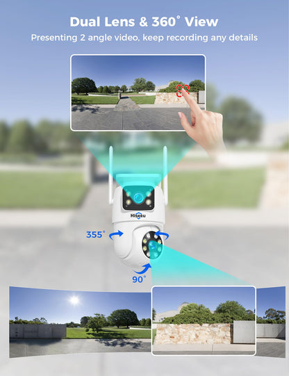 Hiseeu Wireless Security Cameras Outdoor, 5G & 2.4G WiFi Pro, Wireless Home Security Camera System, Dual Lens, 360° Pan & Tilt, Auto Tracking, Color Night Vision, 1TB HDD No Subscription, Need Plug In