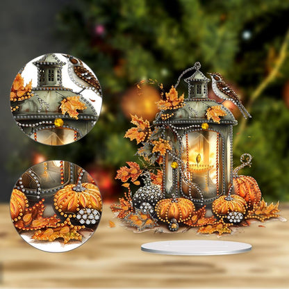 ARTopet DIY Diamond Desktop Ornament Autumn Special Shaped Crystal Diamond Art Painting Double Sided Pattern Single Sided Diamond Tabletop Ornaments Home Decor-Pumpkin Lantern