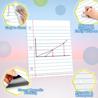 Aizweb Giant Magnetic Lined Notebook Paper,2 Dry Erase Sheets,Total Area 17" x 21.5",Handwriting Practice for Classroom Whiteboard,Chart Paper Teacher Must Have Homeschool Teaching Supplies