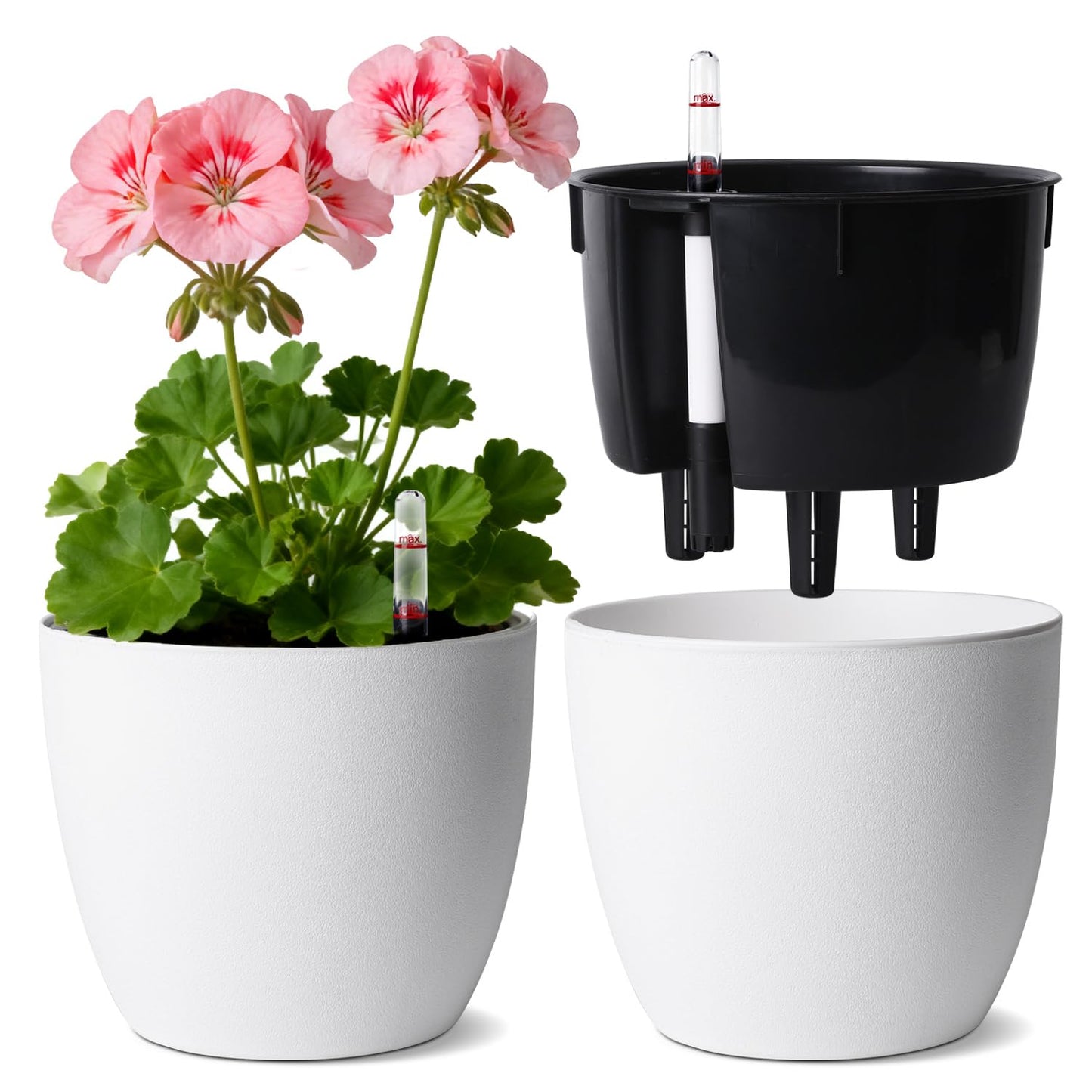 T4U Self Watering Pots for Indoor Plants, 7 Inch Self Watering Planters with Water Level Indicator, Bottom Watering African Violet Pots for Beginners & Busy Plant Owners, BPA-Free (2 Pack, White)