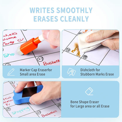 Hivillexun Magnetic Dry Erase Calendar for Fridge - 3 Pack Monthly, Weekly & Daily Planner Set (14"x11"), Includes 8 Ultra-Fine Tip Magnetic Markers & Large Bone Eraser, Reusable Whiteboard
