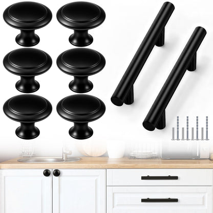 Yookeer 30 Pack Cabinet Pulls and Cabinet Knobs Stainless Steel 5 Inch Kitchen Drawer Pulls 30mm Drawer Knobs with Installation Screws for Dressers Kitchens Cupboard(Black)