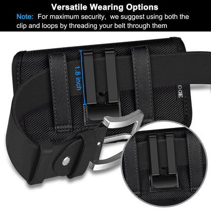 ykooe Rugged Nylon Holster Compatible with iPhone 17 Pro Max, Galaxy S25/S24/S23/S21/S20 Ultra, A16 A15 A14 A13 Moto G Stylus Play Power 5G Cell Phone Belt Holder for Men, Black - XXL