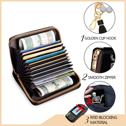 Yonlevres Skeleton Credit Card Holder Keychain Wristlet Bracelet Wallet Women, Gothic Skull Small Wallet Silicone Beaded, Funny Halloween Leather RFID Blocking Wallets Mini Card Case Accordion Gift
