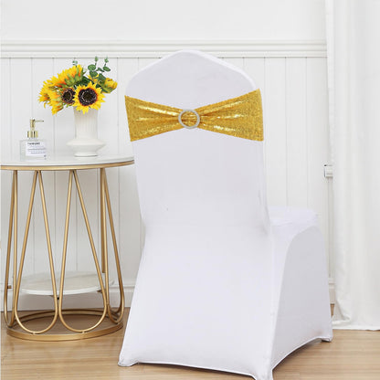 ZSJFMF Full Sparkly Sequins Gold Chair Sashes for Wedding, Shimmering Glitter Chair Bands Bows for Party Ceremony Event Decorations - 50 Pack