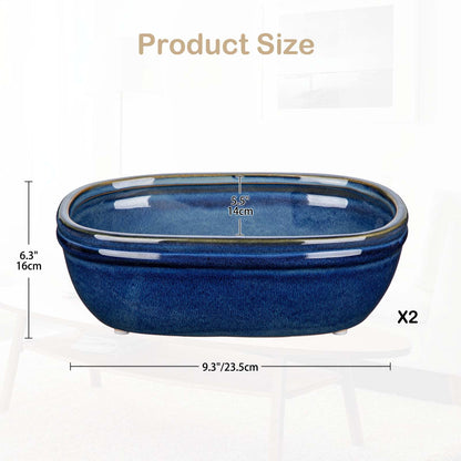 DILATATA Set of 2 Oval Ceramic Bonsai Planter Pots (9.3” x 6.3”) – Glazed Succulent & Cactus Flower Pots Without Holes for Indoor & Outdoor Plants, Bonsai Tree Pot Decorative Garden Containers