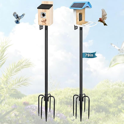 Gtongoko Smart Bird Feeder Pole 1-Inch Dia 2 Pack 79 Inch Bluebird House Pole for Outdoors Weather Station Heavy Duty Metal Mounting Kit Adjustable Bird Feeder Stand Black