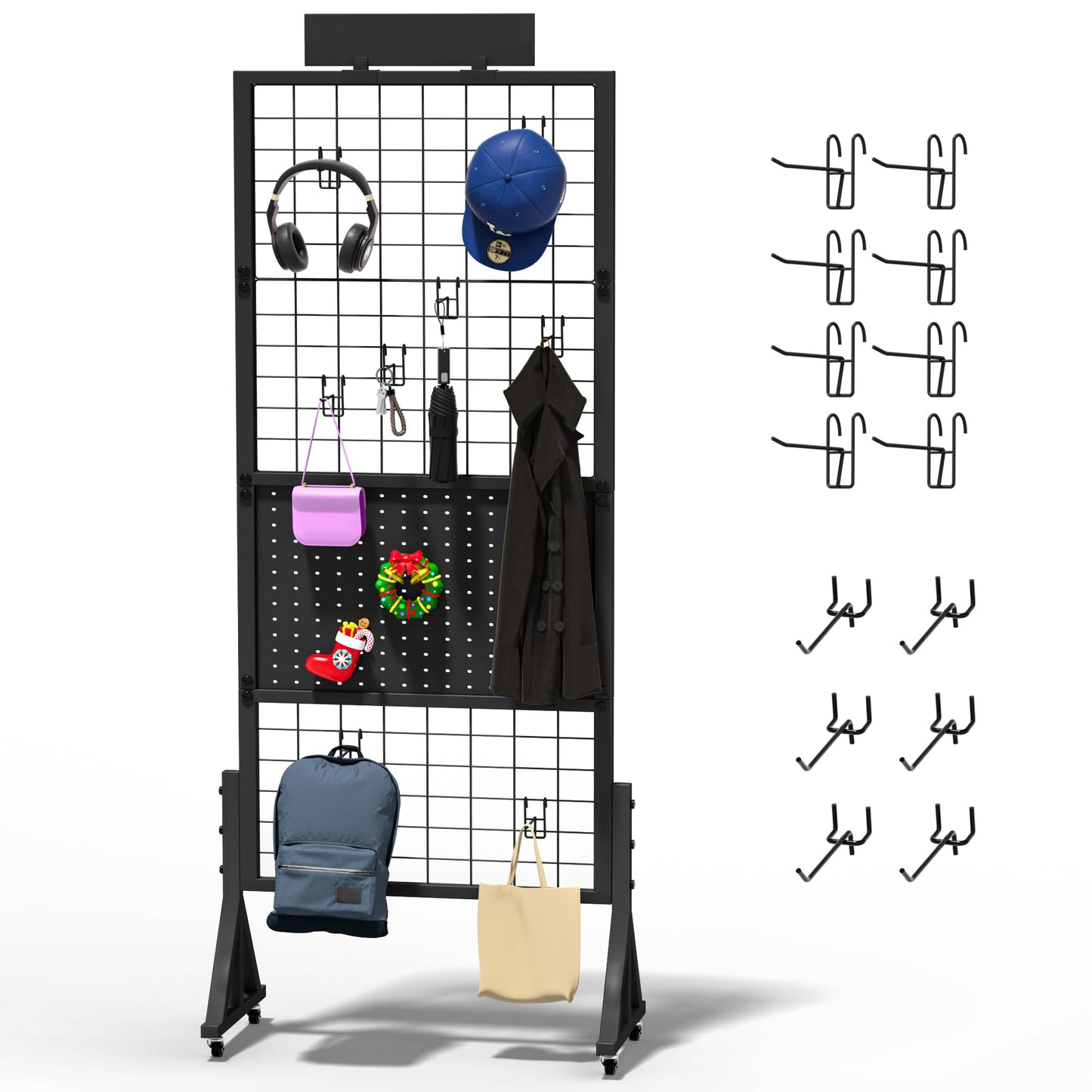 Alyoen Grid Wall Panels, Gridwall Panel Display Stand with Notice Board, Movable 5.1 x 1.4 Ft Floorstanding Wire Grid Rack, Sturdy Retail Display Racks for Vendor Events, Art Craft Shows