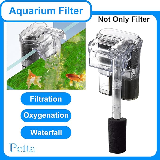 Slim Aquarium Filter,Quiet Hang on Back Fish Tank Filter for 3-10 Gal Aquariums with 1 Pre-Filter Sponge ，Adjustable Flow，250L/H