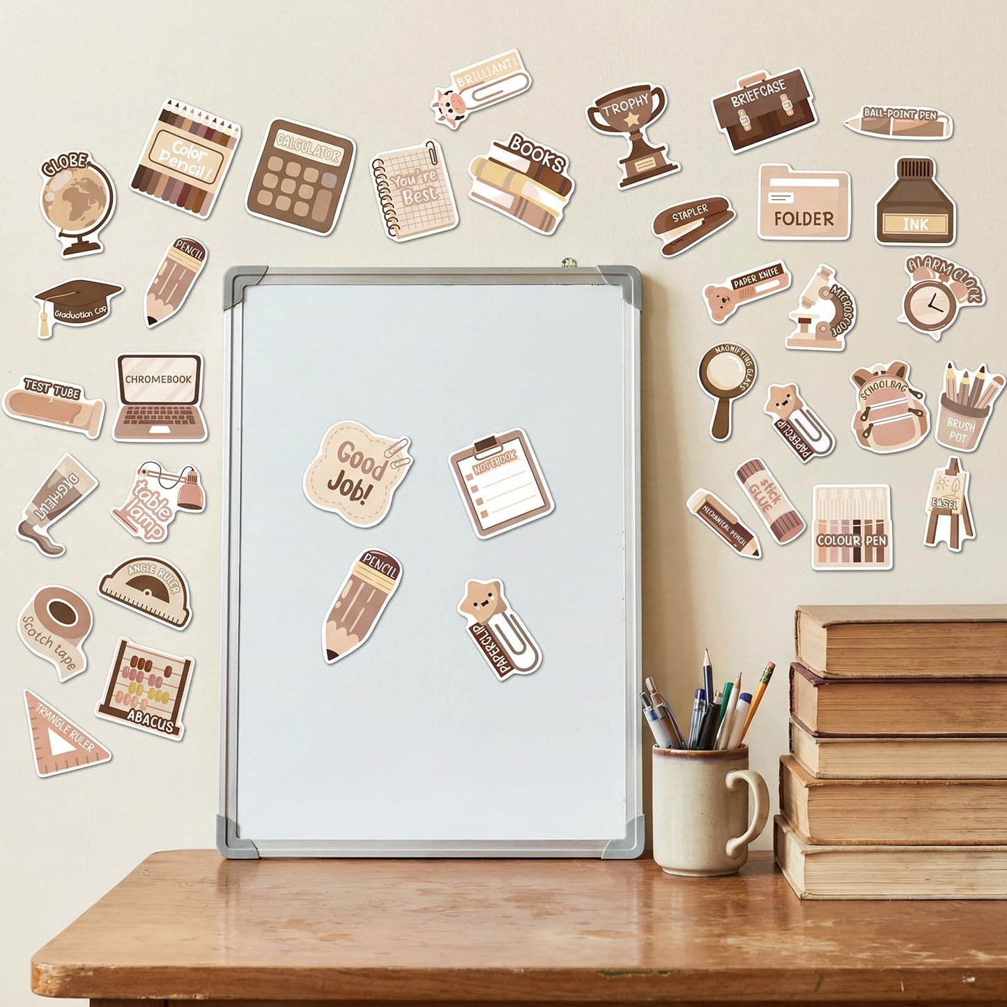 Saysurey 65 Pcs Boho Brown You Will Need Management Magnets Set, Boho Educational Style Magnets for Whiteboard Organization, Back to Work Teaching Tool Supplies, Elementary Whiteboard Decor