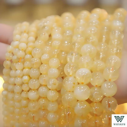 WHNKFB 6mm 100PCS Natural Citrine Round Beads, Smooth Polished Loose Yellow Crystal Beads for Jewelry Making Craft - 4mm 6mm 8mm 10mm Options with Free Elastic Cord