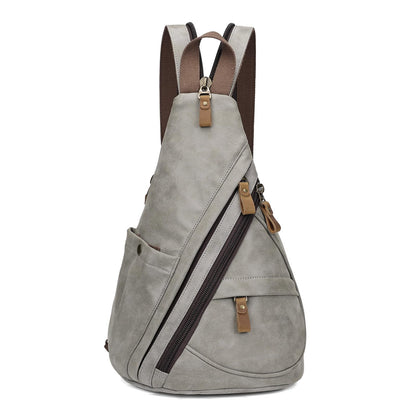 KL928 PU Leather Sling Bag - Small Crossbody Backpack Shoulder Casual Daypack Rucksack for Men Women(Leaden)