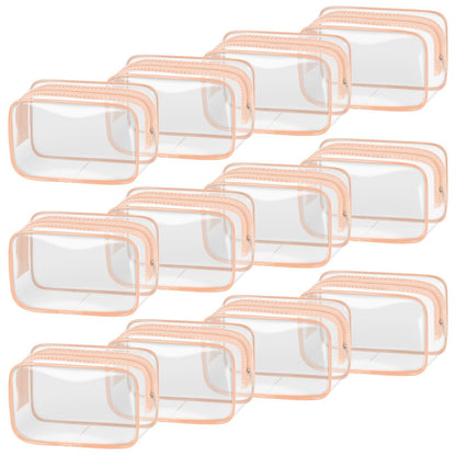 TISRATOK 12 PCS Clear Makeup Bag for Women with Zipper, TSA Approved Toiletry Pouch, Cosmetic Bag Bulk for Travel Organizer Essentials -Orange-pink, Small
