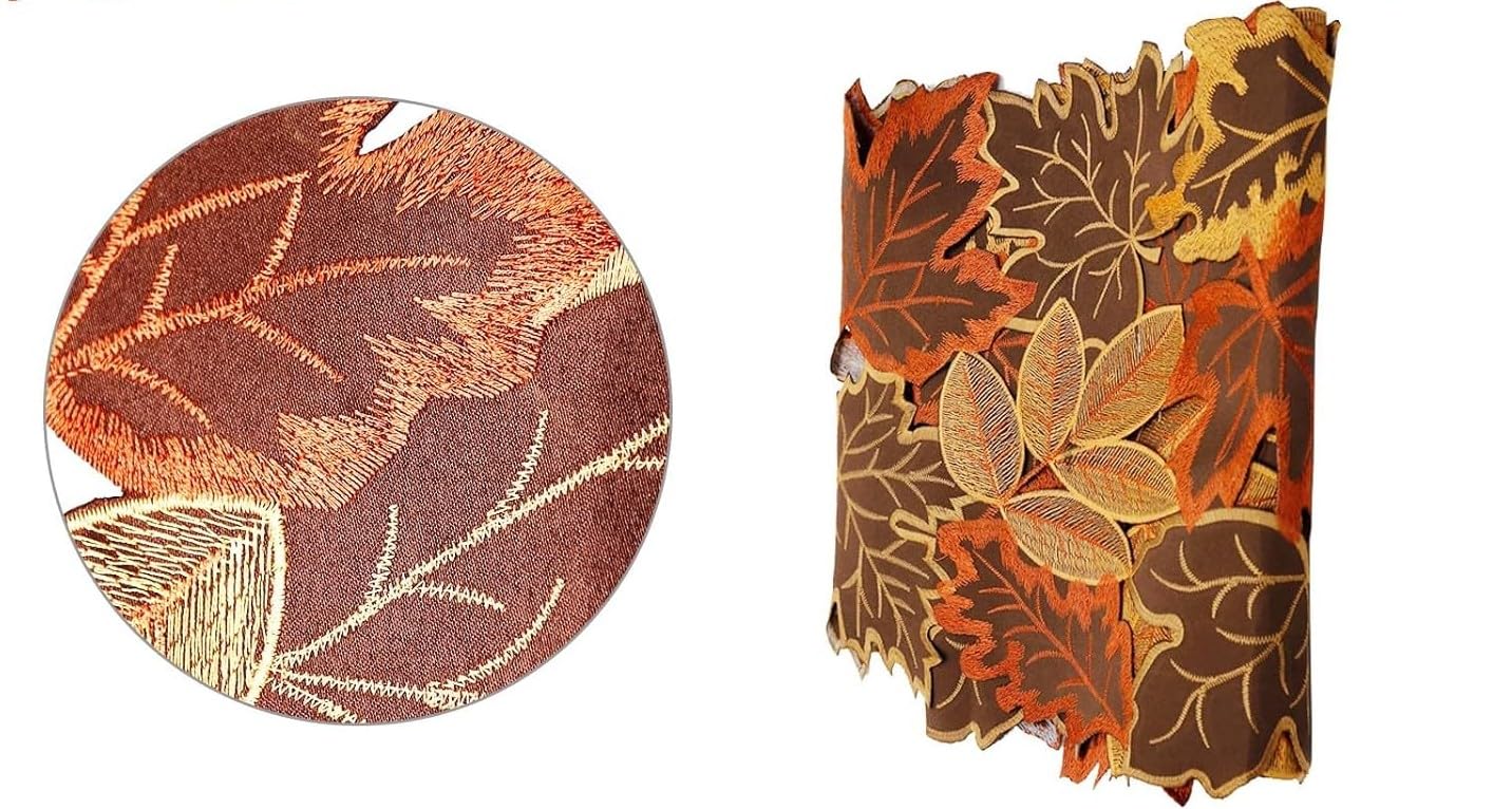 Fall Table Runner Embroidered Leaves Fall Table Cover Autumn Harvest Table Runner for Home Decorations Dining Table Decoration Halloween Thanksgiving Christmas 13”W x 70” L