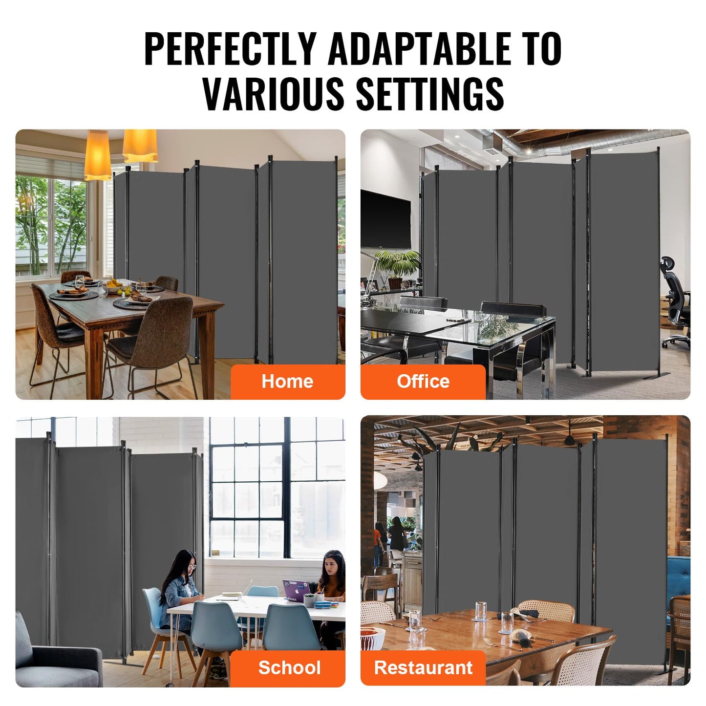VEVOR Room Divider, 6 Panel Room Divider, Folding Privacy Screen and Portable Partition Divider for Room Separation, Freestanding Room Partitions for Office, Bedroom, Study, Grey