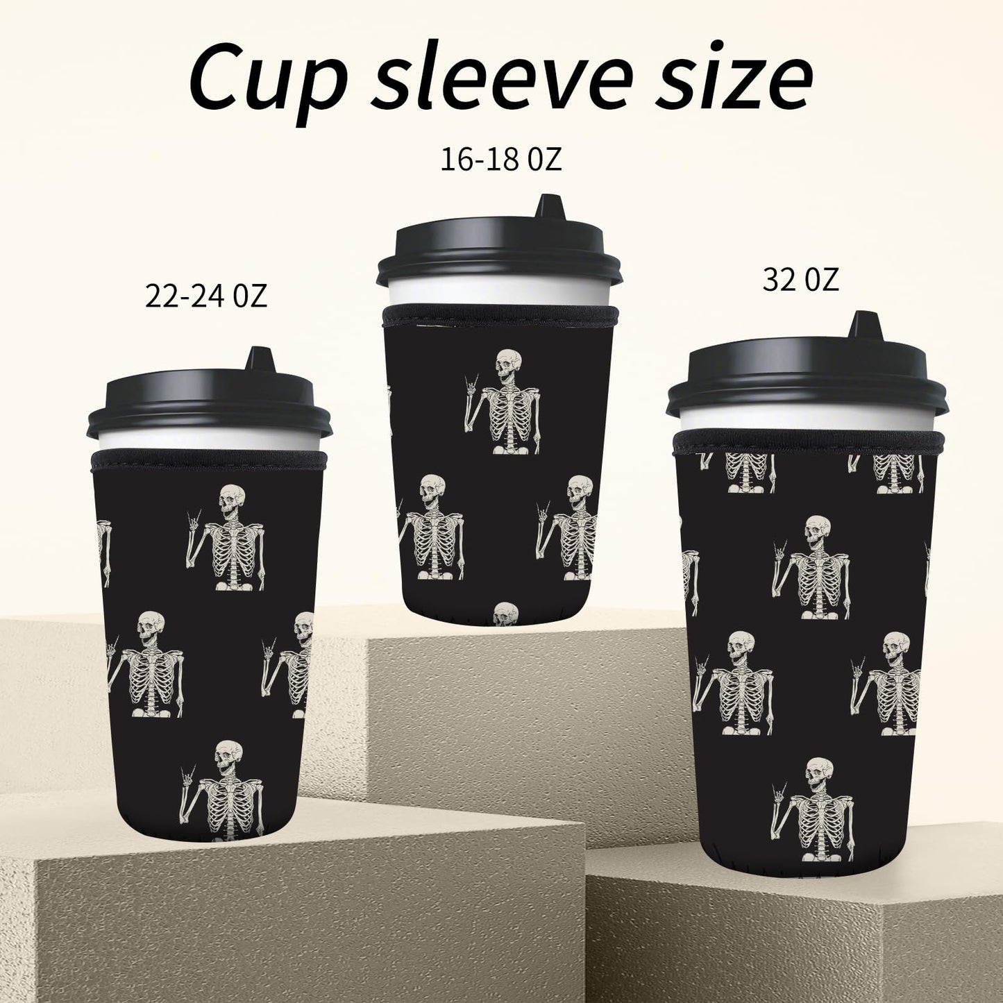 AMZXCFGL 3 Pack Reusable Neoprene Insulator Sleeve for Iced Coffee Cups, Cute Funny Coffee Cup Sleeve, Universal Fit 16-32oz Cups for Hot Cold Beverages Cute Skull