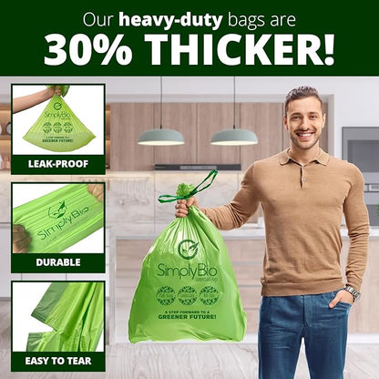 Simply Bio 13 Gallon Compostable Trash Bags Liners Drawstring, Heavy Duty Extra