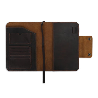 CestAntiQ Rustic Leather Journal Cover for A5 Notebooks (Fits 5.75 x 8.25 Inch & 5.5 x 8.2 Inch) | Premium Full Grain Leather Notebook Cover, Refillable Journal Cover with Pen Loop, 5 Card Slots & Interior Pocket | Leather Planner & Diary Cover (Brown)