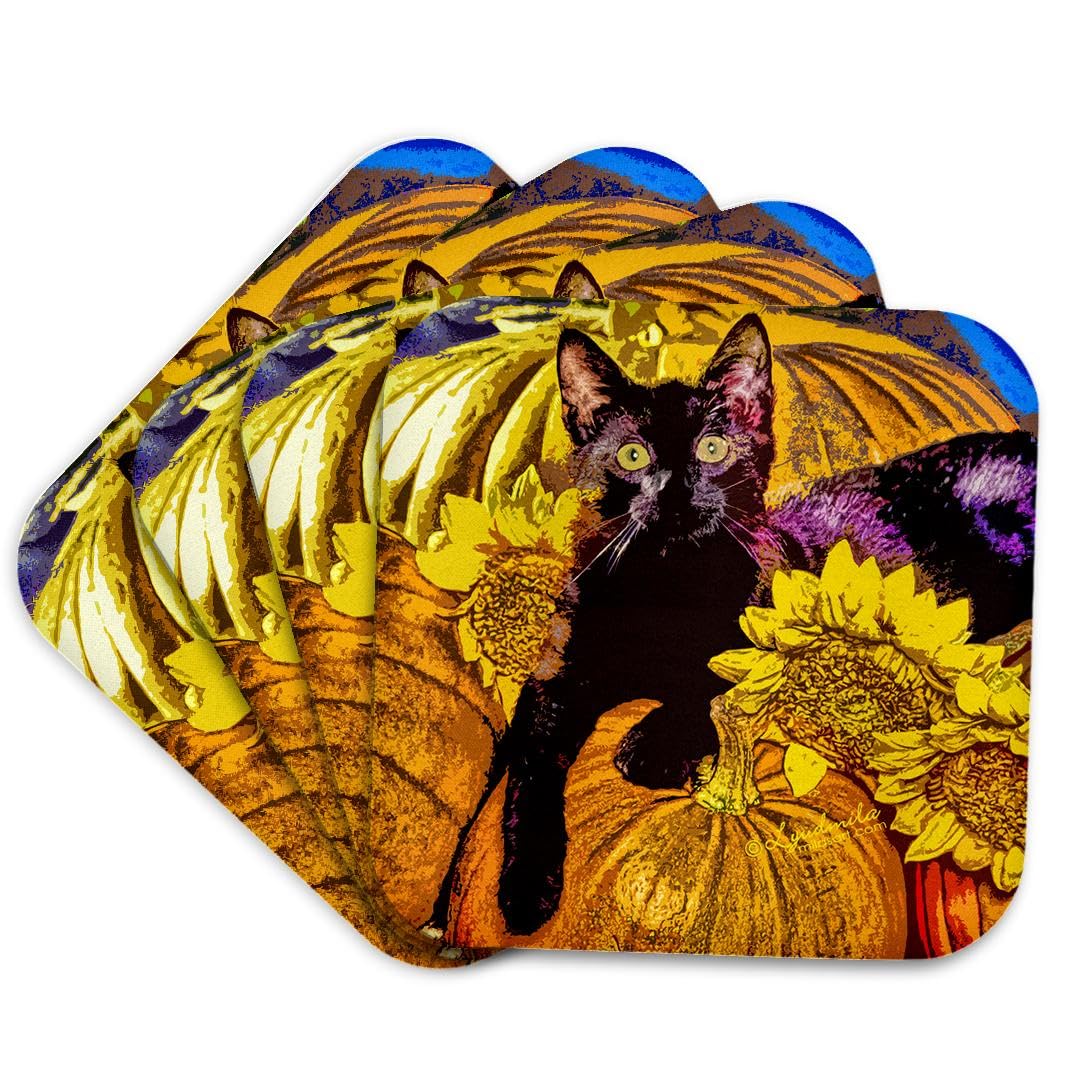 3dRose CST_4475_1 Halloween Cat Soft Coasters, Set of 4