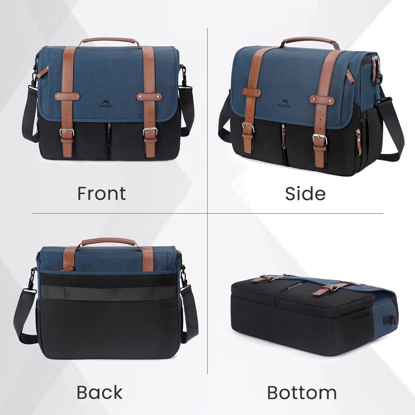 MATEIN Messenger Bag for School with USB Charging Port, Large Crossbody Satchel 15.6 inch Student College Laptop Bags with Shoulder Strap, Water Resistant Work Computer Briefcase for Office Commuting