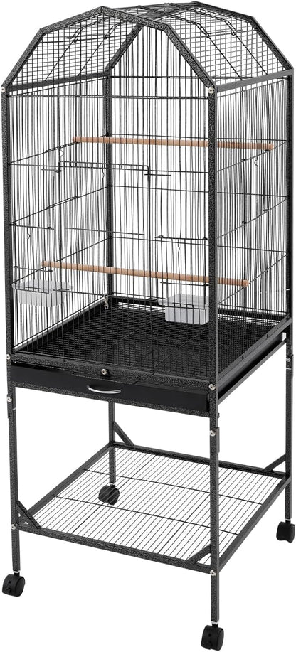 Birdcage Open Top 54 Inch Birdcages with Pull-Out Tray, Rolling Bird Cages with Wheels for Parakeets, Parrot, Cockatiel, Pigeon, Finch Cage(Black)
