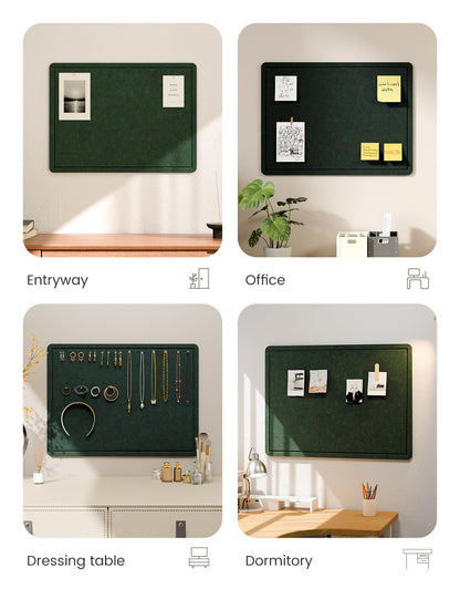 Fluxynara Bulletin Board, 23.6" x 17.5" Cork Board Alternative with 12 Safe Removable Adhesive Tabs, Foldable Felt Pin Board for Home Office, Classroom, Bedroom,Entryway for Walls—Pine Green
