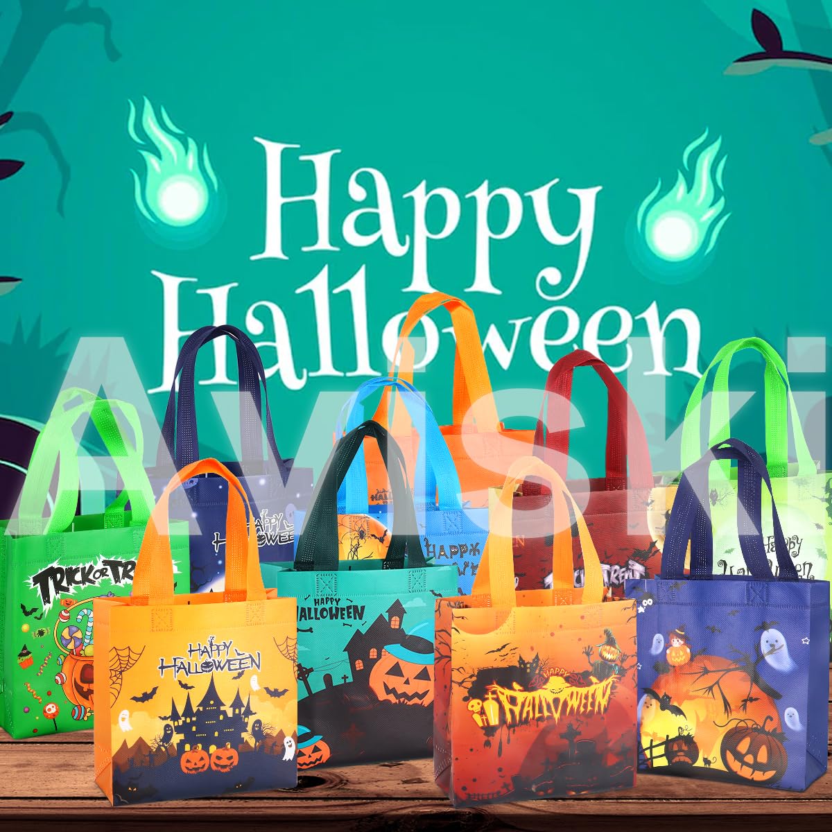 Aviski 20PCS Halloween Trick or Treat Totes, Small Multifunctional Non-Woven Halloween Bags for Gifts Wrapping, Party Supplies