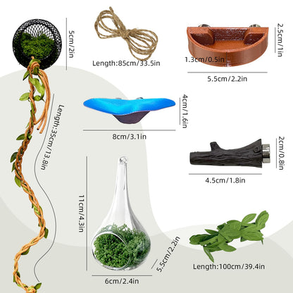 Jumping Spider Accessories, 7-Piece Set with Hidden Glass Sphere Habitat, Cloud Ledges, Tree Branches, and Realistic Moss for Spider Habitats and Terrarium Decorations (7, Orange)