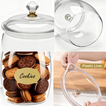 FALUCKYY 6 PCS Plastic Candy Jars with Lids, 2.2L 74oz Airtight Food Storage Canisters, Apothecary Cookie Jars for Kitchen Pantry, Includes 6 Scoops, Pen & Labels
