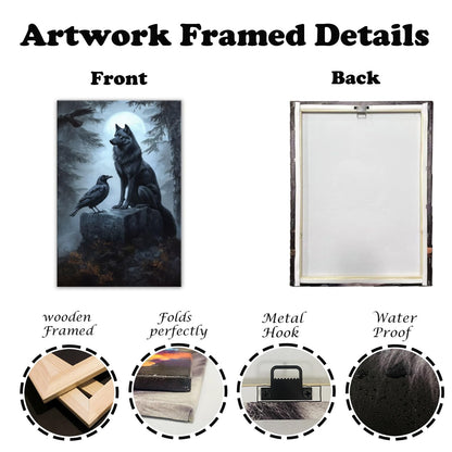 OAAPITI Wolf Raven Wall Art Gothic Nature Wildlife Canvas Print Spooky Forest Art Hallowen Decoration for Living Room Bedroom Wall Deocr