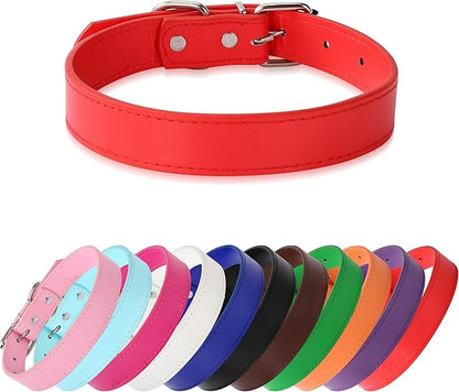 red Soft Leather Dog Collar for Small,Medium, Large Dog, Comfortable and Adjustable (Wide: 0.75'' for Dog's Neck: 10''~14'', red, M)