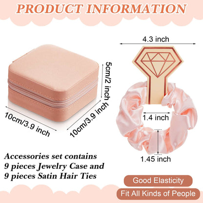 Yinkin 9 Pcs Travel Jewelry Case Boxes Small Jewelry Travel Mini Organizer with 9 Pcs Hair Scrunchies, Bridesmaid Women Girls Earring Ring Storage Gift(Pink)