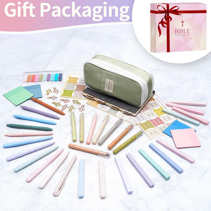 KOPKOFT Bible Study Supplies, Bible Journaling Kit for Women with Journal, Pen Case, Tabs, Highlighters and Pens, Bible Accessories Set for Women Students Beginner, Christian Gifts (Green)