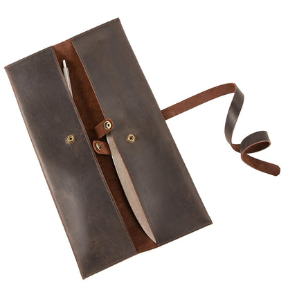 Leather Double Knife Roll for Chefs,Vertical Knife Storage Case,Portable Travel Carry-On Roll Bag,Rectangular Protector Sheath Pouch Organizer for Chef Kitchen Cutlery Knives Accessories,Cooking Tool
