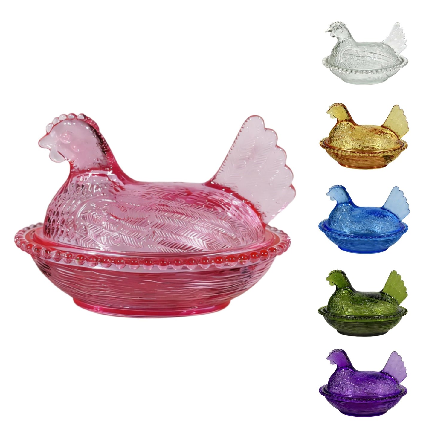 IPOSRO Chicken Shaped Crystal Candy Dish with Lid – Snack Bowl for Nuts, Dessert & Candy – Decorative Jar for Home Kitchen, Office Desk & Tabletop Decor (Pink)