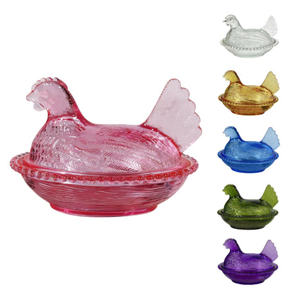 IPOSRO Chicken Shaped Crystal Candy Dish with Lid – Snack Bowl for Nuts, Dessert & Candy – Decorative Jar for Home Kitchen, Office Desk & Tabletop Decor (Pink)