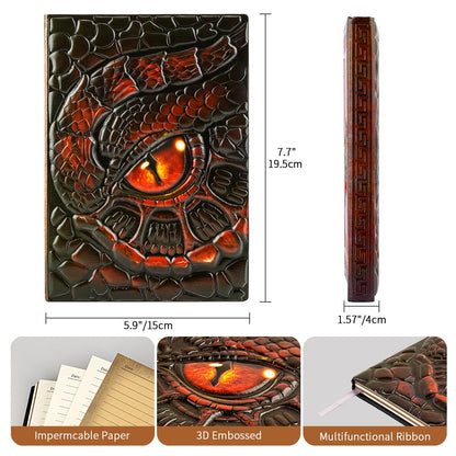 FEIDIAO Vintage Dragon Eye Notebook DND Embossed Notebook, 3D PU Leather Travel Journal with Ballpoint Pen & Pen Sleeve,Hardcover A5 Journal,Hardcover Liner Diary,Writing Gift for Men&Women (Red)