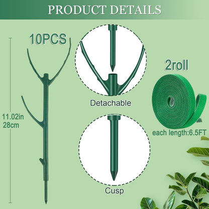 10 Pack Stackable Monstera Plant Support Climbing Plants Support Structures for Indoor Outdoor Plants Plant Holder Stick with Plant Ties for Support Tall Potted Plants, Bonus: 2 Roll of Gardening Tape