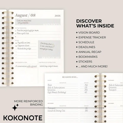 KOKONOTE Planner 2026-2027 Monet - Planner for Women 17 Month (Aug 26/ Dec 27) | Weekly & Monthly Academic Planner 2026-2027 | 6.4" x 7.9" | Hardcover Agenda 2026 | Thick paper 120 g/m²