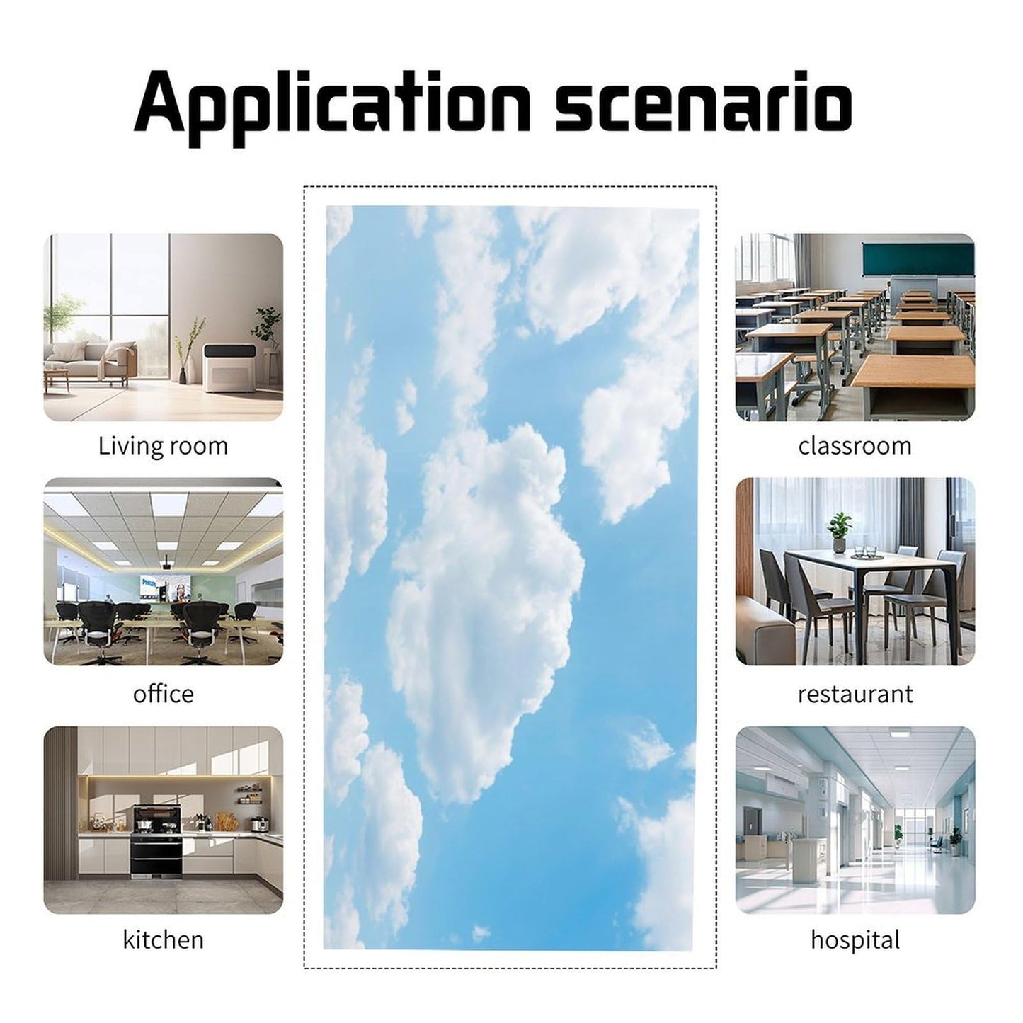 2PCS Fluorescent Light Covers - Magnetic, Filters for Classroom, Home, Office Drop Ceiling Lamps - 4x2Feet (Cloud)
