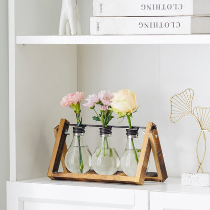 Marbrasse Plant Propagation Stations with Wooden Stand, Desktop Plant Terrarium Holder Bulb Vase, Glass Vase Container with Metal Swivel Holder for Hydroponics of Home Garden Office Decor Lover Gifts