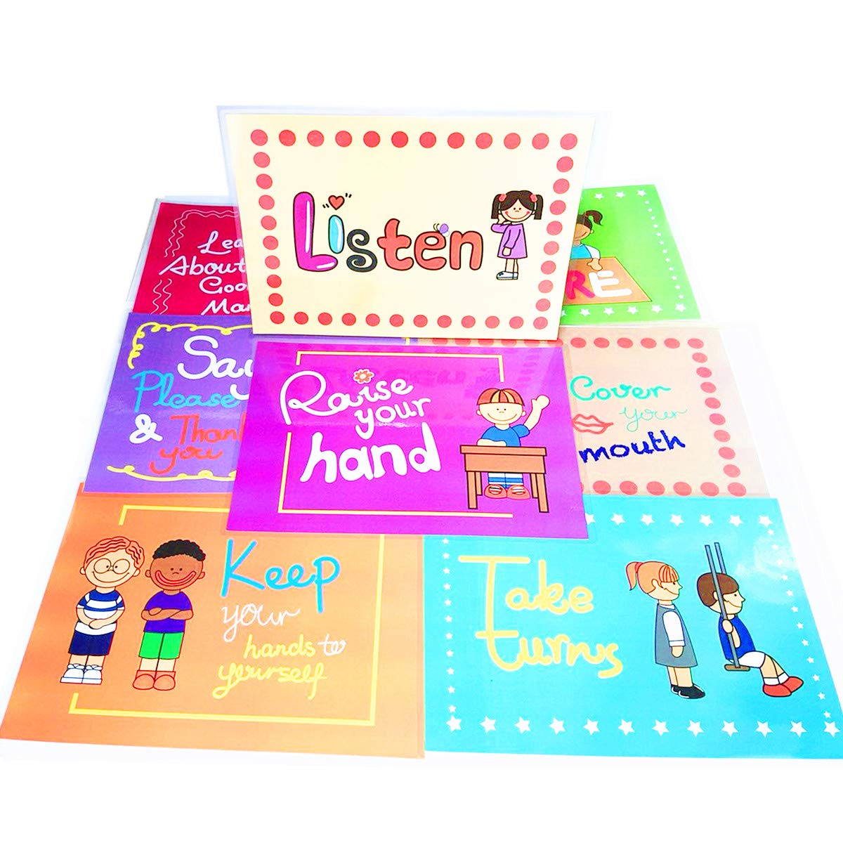 SANTSUN 9 Good Habits Polite Class Rules Teacher Classroom Signs.English Poster Classroom Wall Decoration. Class Organization Charts.