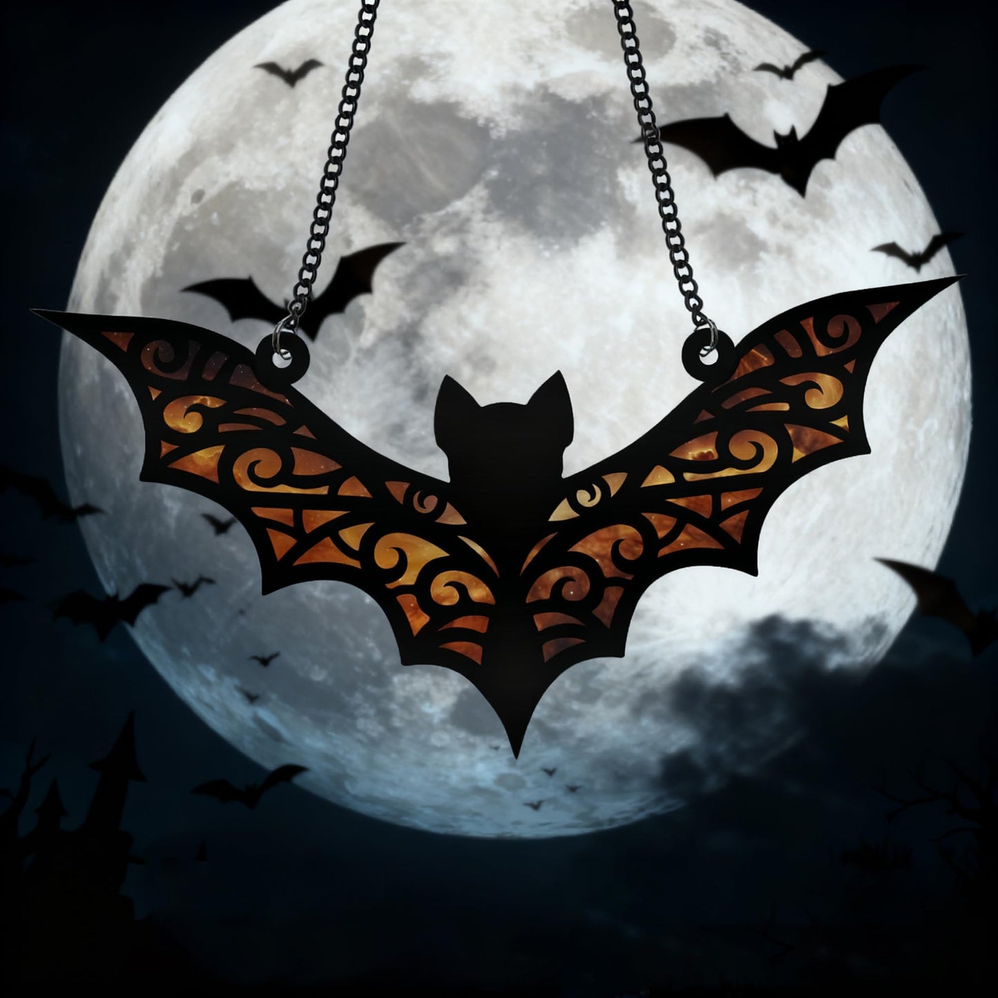 Fimewon Bat Suncatcher Bat Stained Glass Window Hanging Halloween Decorations Indoor Wall Decor Living Room Birthday Party Favors Gifts for Women, 6.3 Inch