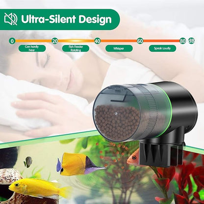 Automatic Fish Feeder with Type-C Cable Fish Feeder Automatic Dispenser for Vacation Small Tank/Betta/Turtle Upgraded Moisture-Proof Container (Rechargeable)