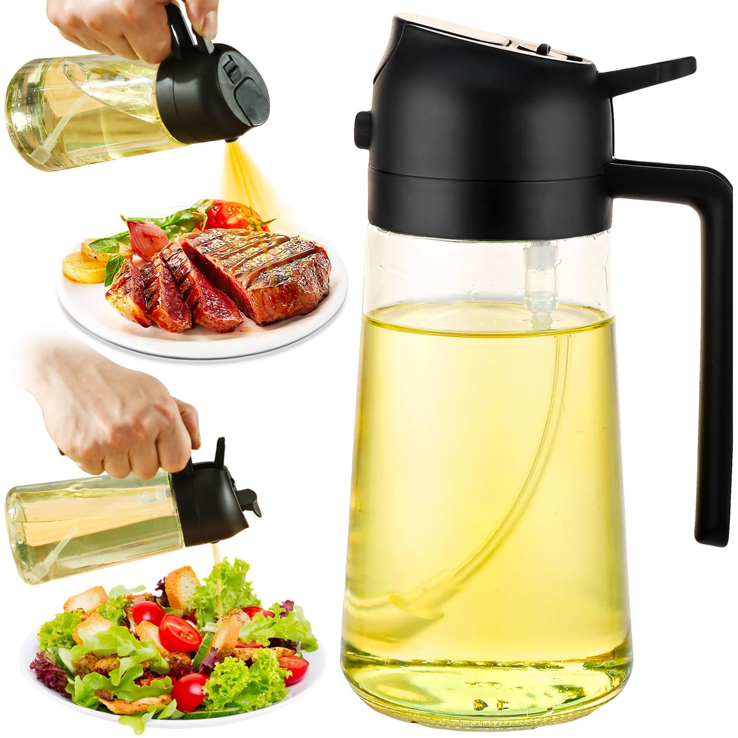 Oil Sprayer for Cooking, 2 In 1 Oil Dispenser and Oil Sprayer (Black+Dark Brown)
