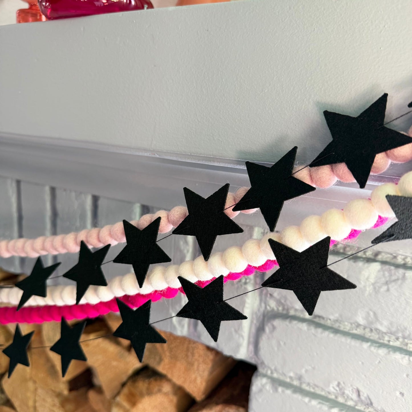Black Felt Star Garland – 2 Banners (12 Feet Total!) Prestrung New Years Star Banner for New Years Eve Party, Goth Christmas, or Halloween Decor. No DIY! Black Party Decorations