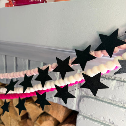 Black Felt Star Garland – 2 Banners (12 Feet Total!) Prestrung New Years Star Banner for New Years Eve Party, Goth Christmas, or Halloween Decor. No DIY! Black Party Decorations